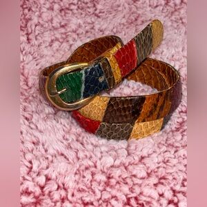 1980s multicolored snakeskin belt, vintage patchwork leather Size 28